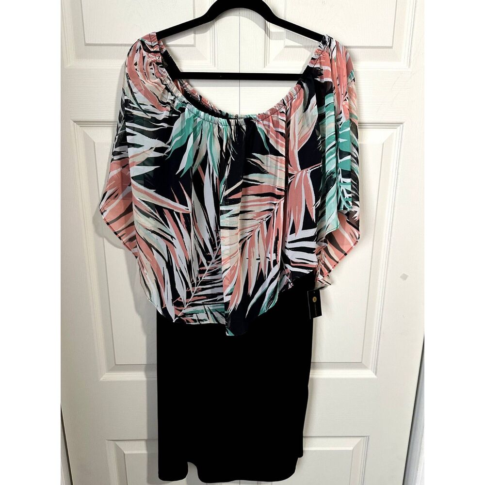 JM Collection Size 2X dress with sheer built in top (greens and pinks) NWT